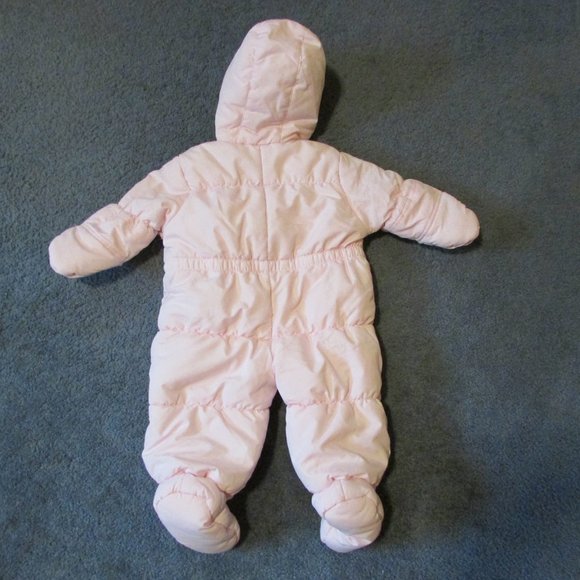 NEW Carters 3/6 M Pink Fleece Lined Hood Snowsuit Quilted Warm - Picture 2 of 2